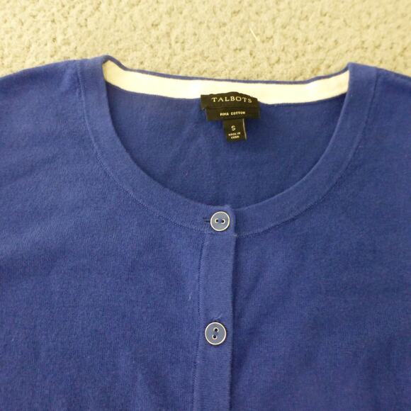 Talbots Sweater Womens Small Cardigan Button Up Blue Pima Cotton Grandma Teacher - Picture 3 of 8
